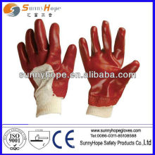 Guantes de PVC rojo con muñeca de punto, espalda abierta